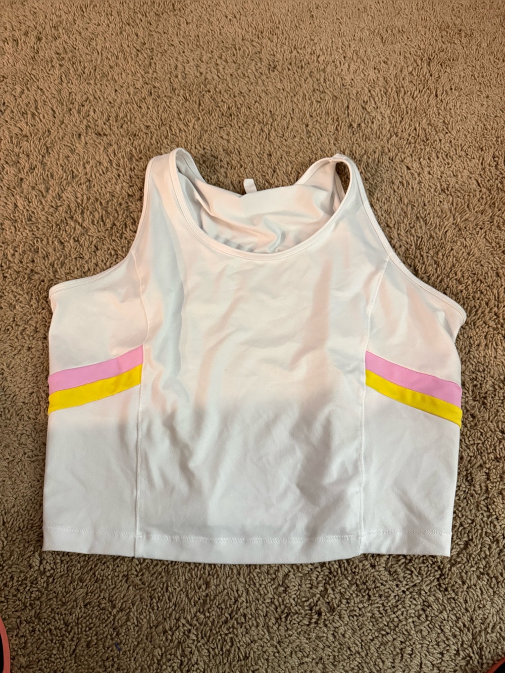 Ideology White tank with Pink & Yellow Side Stripes